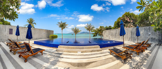 Fototapeta premium View from a pool resort in Panwa beach in Phuket, Thailand