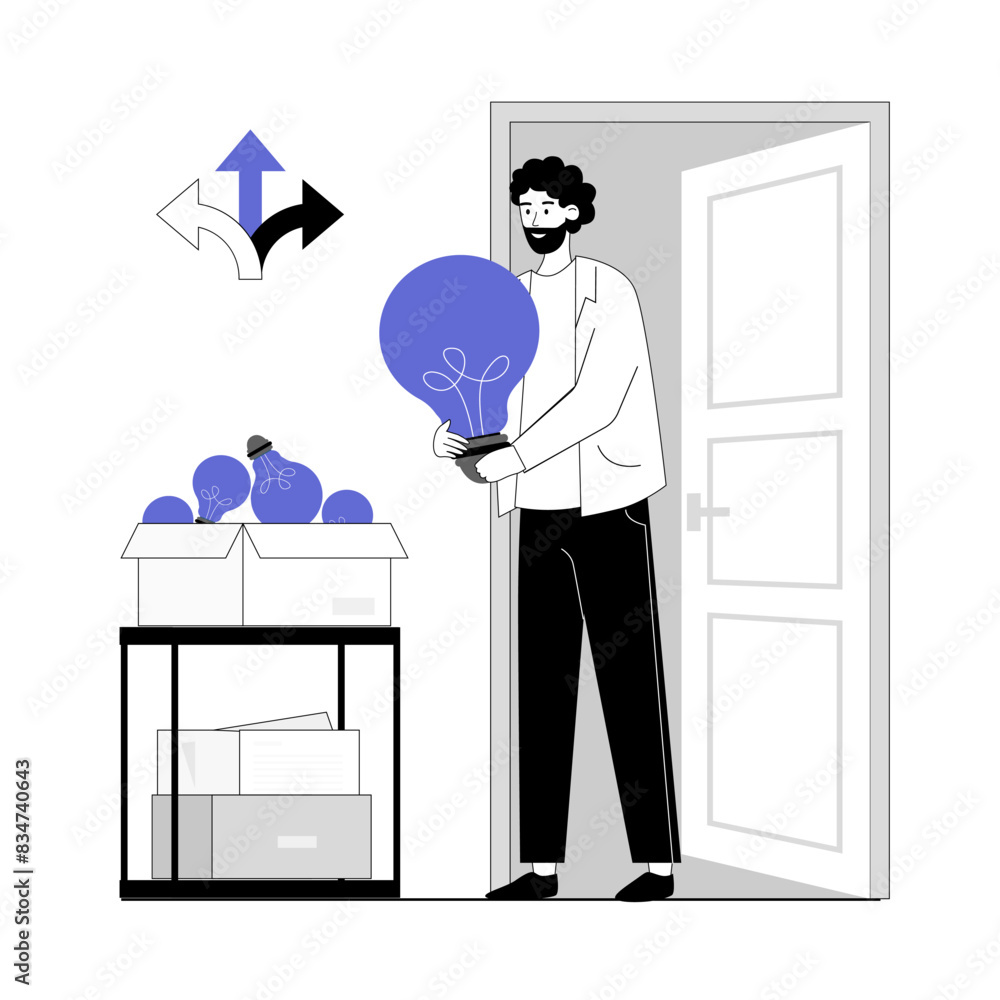 Aufkleber finding ideas, solutions, thinking, brainstorming process. man coming up with innovative strategy or