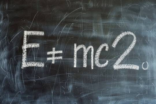 E=mc2 Written in White Chalk on Blackboard