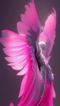 Animation of an angel figurine with pink wings.