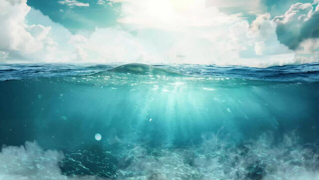 blue sea or ocean water surface and underwater. seamless looping overlay 4k virtual video animation background