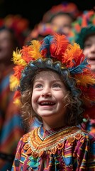 Fototapeta premium A stage performance with children acting out a play in bright costumes. --ar 9:16 --stylize 750 Job ID: 32ebfa13-859e-4399-ac79-da76dbb3304b