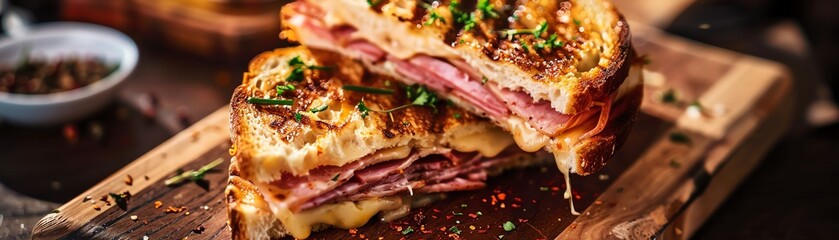 Croque monsieur, grilled ham and cheese sandwich, Parisian cafe, afternoon people watching