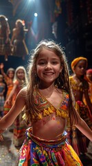 Obraz premium A stage performance with children acting out a play in bright costumes.