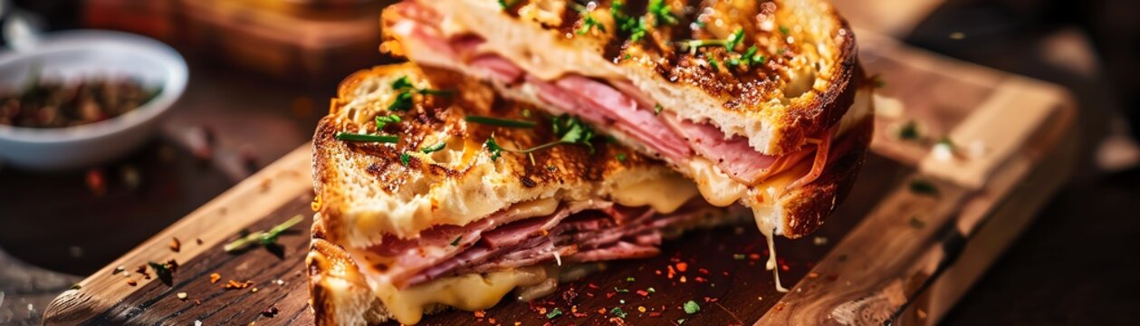 Croque monsieur, grilled ham and cheese sandwich, Parisian cafe, afternoon people watching
