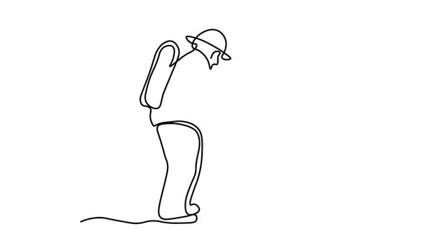 Self drawing animation one continuous line draw, logo,Abstract firefighter, extinguishes the fire