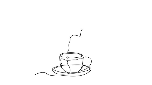 Self drawing animation one continuous line draw, logo, Abstract teapot and cup