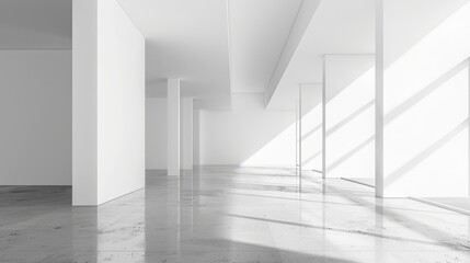 Open white space with a blank wall in a minimalist, modern interior setting, ideal for background, mockup, or design projects.
