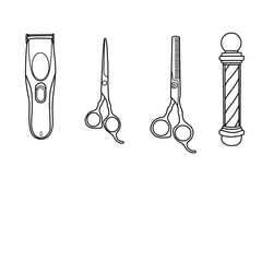 Barbershop equipment. Hair clipper, scissors, comb. Hairdresser salon equipment. Isolated on a white background