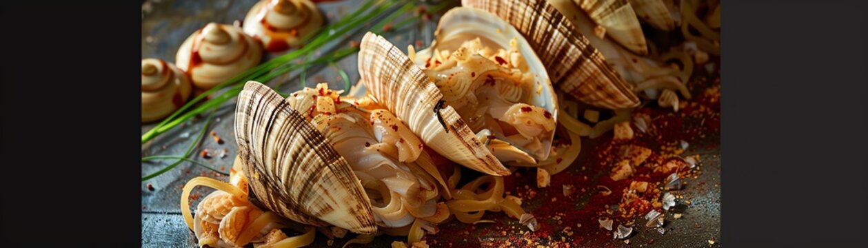 Geoduck, giant clam, served raw and sliced, Pacific Northwest seafood restaurant