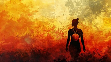Obraz premium Digital art of a determined woman with a medal, symbolizing hardearned honor.