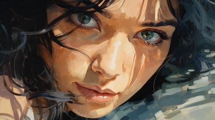 Closeup high resolution portrait of womans captivating and soulful eyes against detailed background, emphasizing beauty concept.