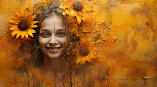 Detailed highres texture of a radiant womans joyful smile in a captivating background, conveying the concept of happiness.