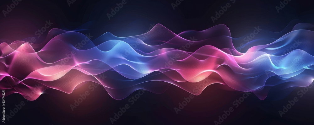 Poster Abstract background with wavy elements in blue and pink gradient on a dark backdrop