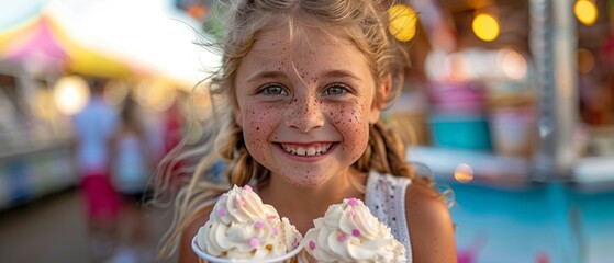 Obraz premium Children enjoying ice cream cones and other treats at a fair.