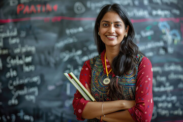 Young indian female teacher standing confidently