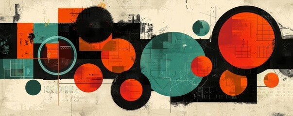 Abstract composition with bold colors and geometric shapes, retro design elements, perfect for modern wall art or posters