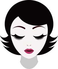 woman closed eyes with big lashes, glamour, fashion illustration