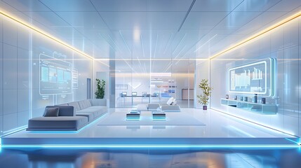 Futuristic Innovation Lab with Transparent Digital Displays and Interactive 3D Modeling Areas for Collaborative Technology Development