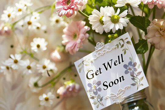 Get Well Soon Card with Flower Bouquet