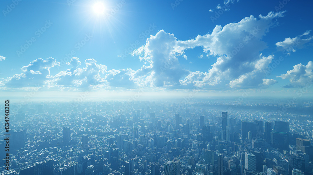 Poster Cloud internet solution background. 3D render. Wireless internet over big city.
