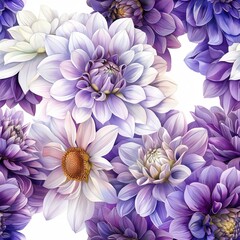 Vibrant purple and white floral pattern with detailed petals, perfect for nature-themed backgrounds, art, and decorations.