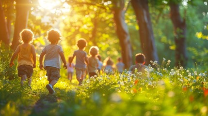 Children participating in a variety of games and activities at a park.