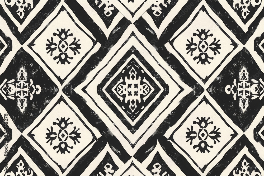 Poster abstract black and white geometric pattern with intricate designs and symmetrical shapes. perfect fo