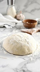 Homemade Pizza Dough on White Countertop, Fresh and Ready to Bake