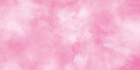 Paint leaks and ombre effects hand painted cloudy pink paper texture, Soft smeared aquarelle painted pink texture, Abstract pink sky background and white clouds on pink canvas.