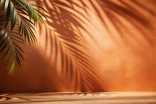Warm Leaf Shadows on Terracotta Wall: A warm terracotta wall with subtle, blurred leaf shadows, perfect for earthy and rustic product displays.
