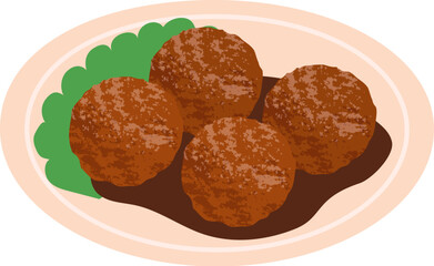 Meatball with gravy and vegetables on a plate