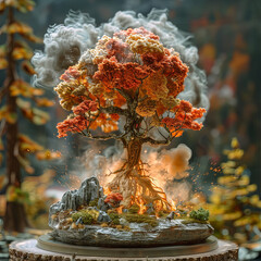 an artwork displaying an image of an atomic explosion, in the style of hyperrealistic landscapes, miniature dioramas, olivier valsecchi, lightbox, jasper 