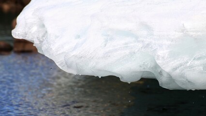 Detail of melting and dripping glacier above the water surface