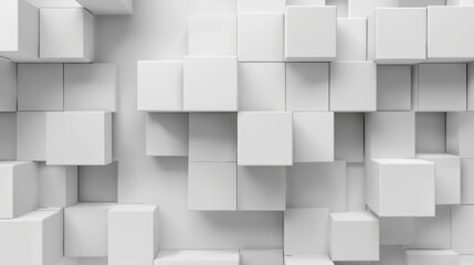 abstract 3d square white technology communication concept background. Random shifted white cube square boxes block background wallpaper banner with copy space