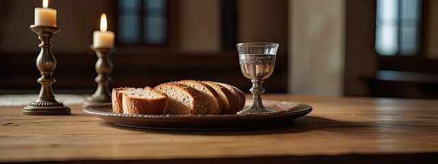 Communion  Holy.  Easter Communion Still life with chalice of wine and bread.