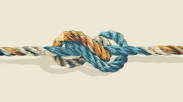 Close-up of a colorful rope knot symbolizing strength, unity, and connection. Perfect for emphasizing cooperation and teamwork concepts.