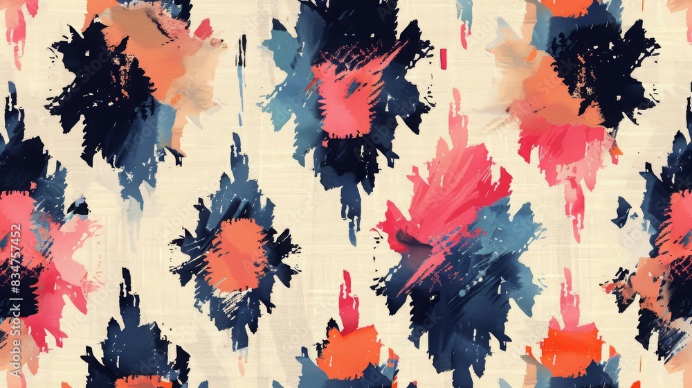 Poster Colorful abstract pattern with vibrant brush strokes and geometric shapes, creating a dynamic and artistic background design.