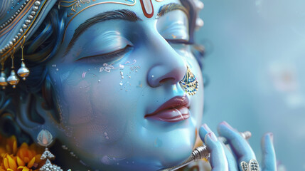 close up view of god krishna statue