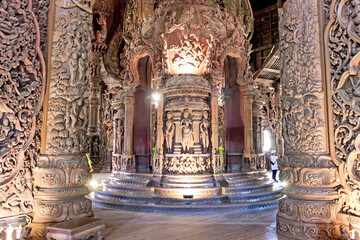 Temple with intricate wood carvings, Sanctuary Of Truth, Pattaya, Thailand