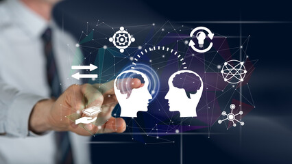 Man touching a knowledge sharing concept