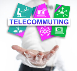 Telecommuting concept levitating above a hand