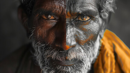 close up of old indian man face