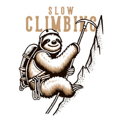Vintage Sloth Climbing Illustration for T-Shirt Design