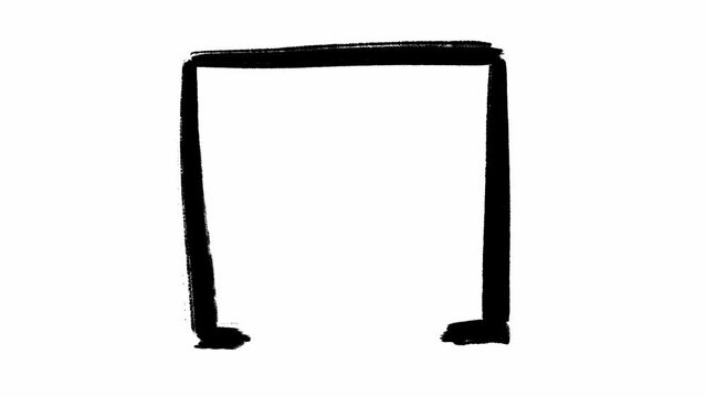 Hand drawn outline of black square empty inside filmed in grunge style stop motion on the white background. Loop animation with text frame perfect for speech bubble in web design made in scribble