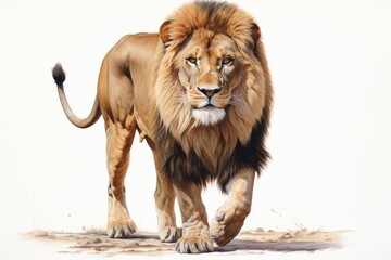 A young male lion, beginning to grow its mane, symbolizing youth and the ascent to power, in watercolor style.