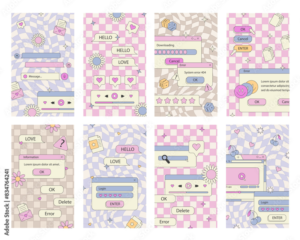 Poster cute nostalgic 90s retro vaporwave post and story template. social media stories and posts with old 