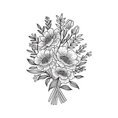 Hand drawn wildflower. Flower bouquet vector. Wildflower line art bouquets. wild plant, botanical vector illustration