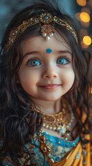 Fototapeta premium cute indian girl dressed as lord krishna