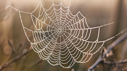 A dewy spider web at dawn symbolizes the fragile, resilient connections in life's intricate web.